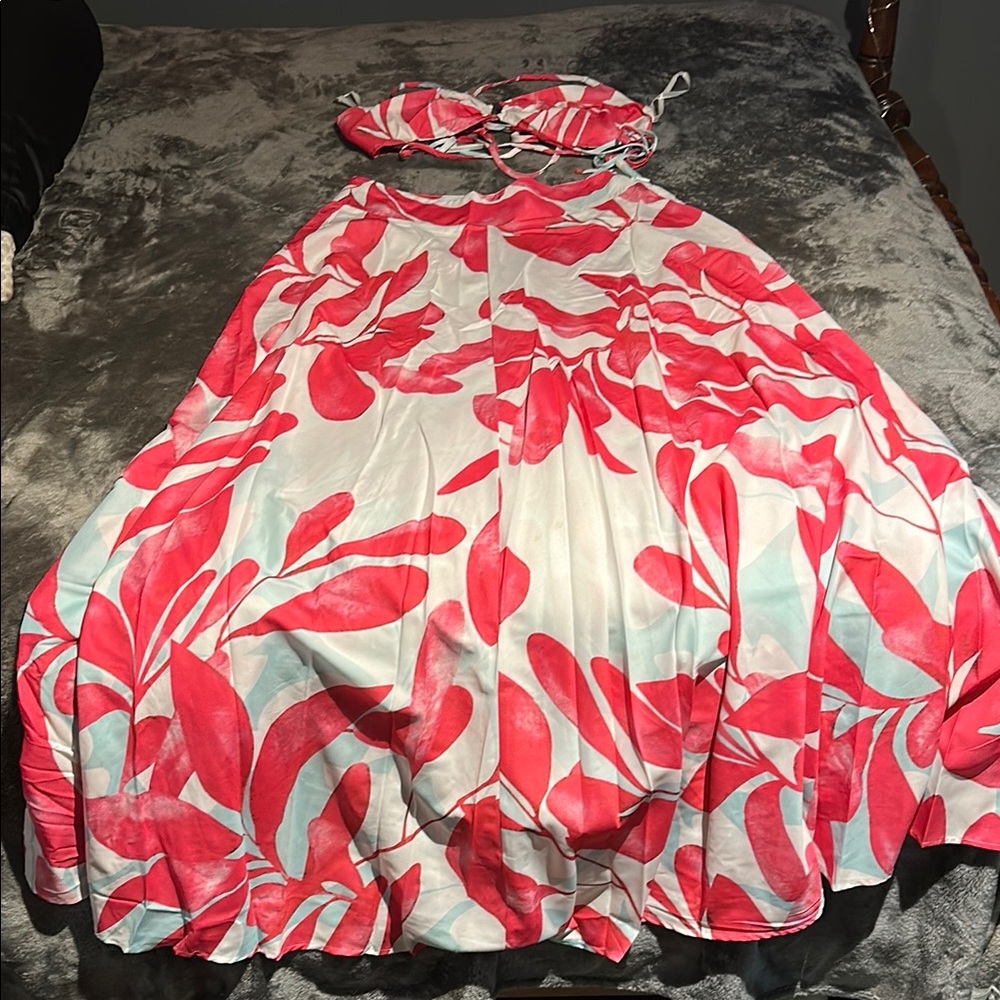Floral Red and White Maxi Dress